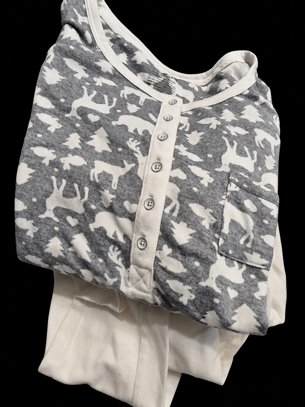 Cuddl Duds Gray & White Woodland Print Henley Pajama Set